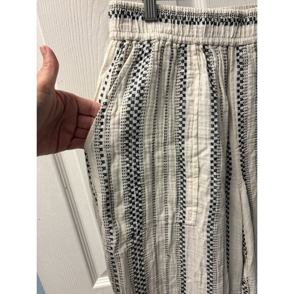 Madewell Black Cream Striped Drawstring Linen Blend Pants Women's S Trousers - Picture 4 of 6
